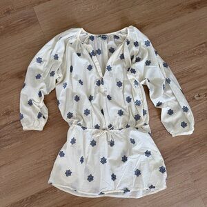 Ciao Lucia White Dress with Blue Floral Embroidery